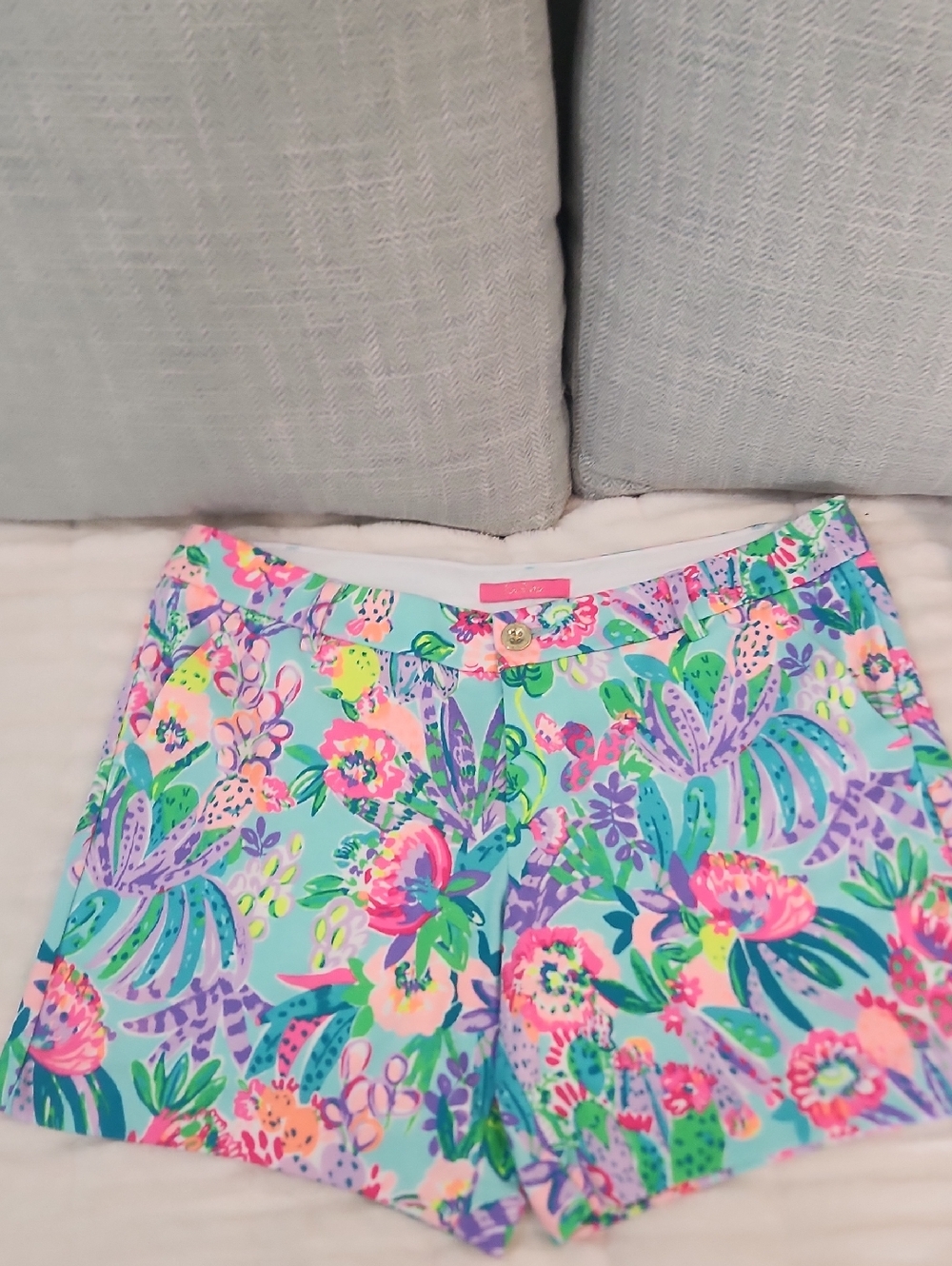Lilly Pulitzer Aqua Floral Printed Cotton Shorts